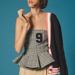 Plaid Peplum Tube Top with Number Patch